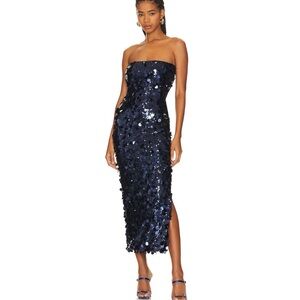 Midnight Blue Sequin Strapless Maxi Dress